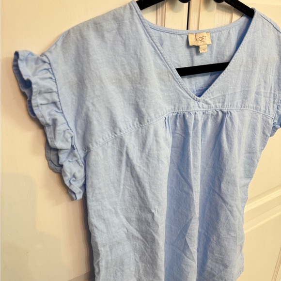 LOFT Light Blue Ruffle Sleeve Blouse - Picture 3 of 5